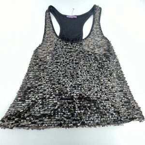 Rheea & Co Sequin Front Tank Top Size Large Black/Brown